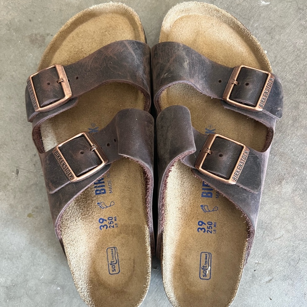 Birkenstock Dark Brown Sandals with Copper Buckles